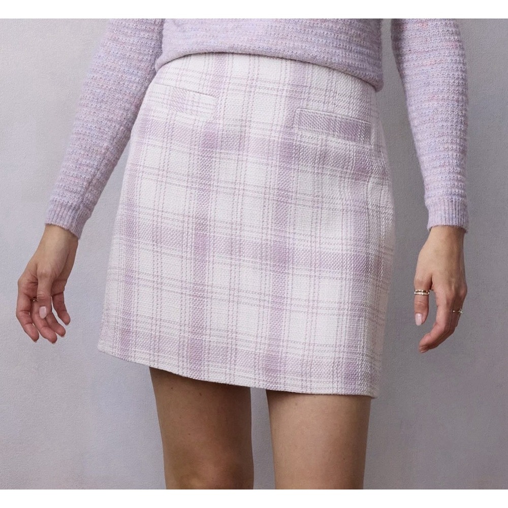 Pastel Plaid Tweed Mini Skirt (M) Academia Preppy Coquette Soft Girl Schoolgirl